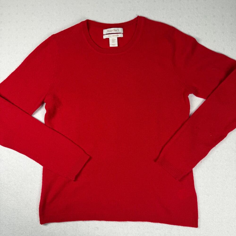 Ellen Tracy 100% Cashmere Sweater Women’s Medium Red Crewneck Quiet Luxury